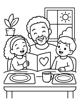 Free printable Father And Kids Breakfast Valentine coloring page