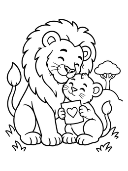 Free printable Father Lion And Cub Valentine Card coloring page