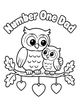 Free printable Number One Dad Owl Valentine coloring page