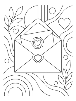 An envelope and letter feature in this happy valentines day dad coloring page with decorative patterns.