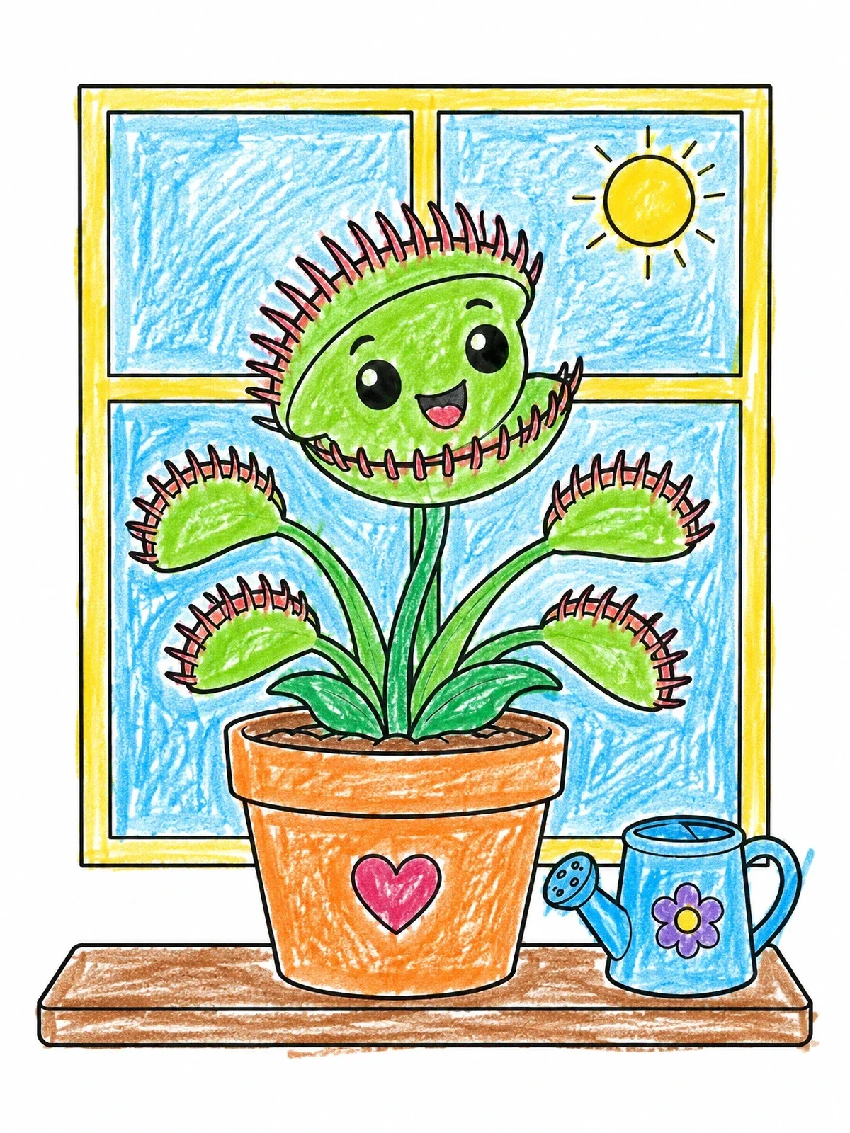 Colored example of the Happy Venus Flytrap On Windowsill coloring page