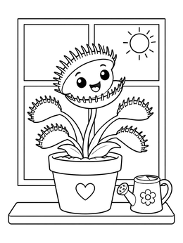 Free printable Happy Venus Flytrap On Windowsill coloring page