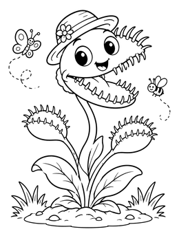 Free printable Happy Venus Flytrap With Sunhat coloring page
