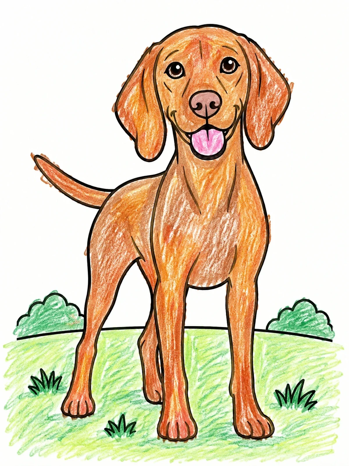 Colored example of the Happy Vizsla Dog In Field coloring page