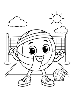 Free printable Happy Volleyball Mascot On The Court coloring page