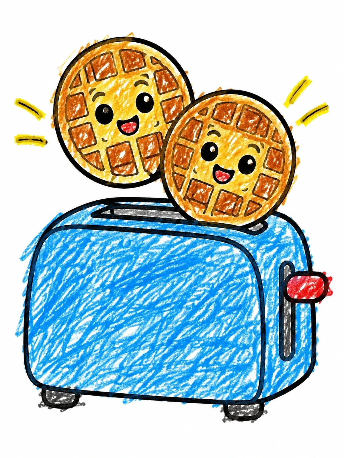 Colored example of the Happy Waffles Popping From Toaster coloring page