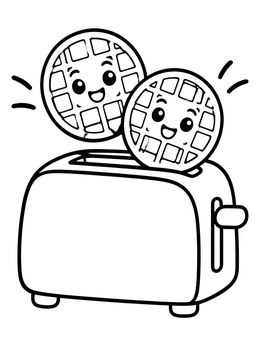 Free printable Happy Waffles Popping From Toaster coloring page