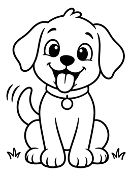 Free printable Happy Wagging Puppy coloring page