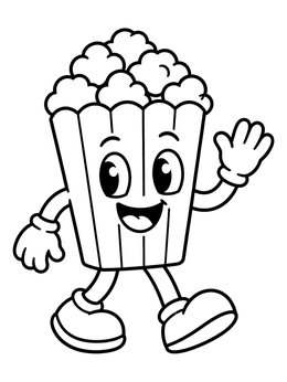 Free printable Happy Walking Popcorn Box Mascot coloring page