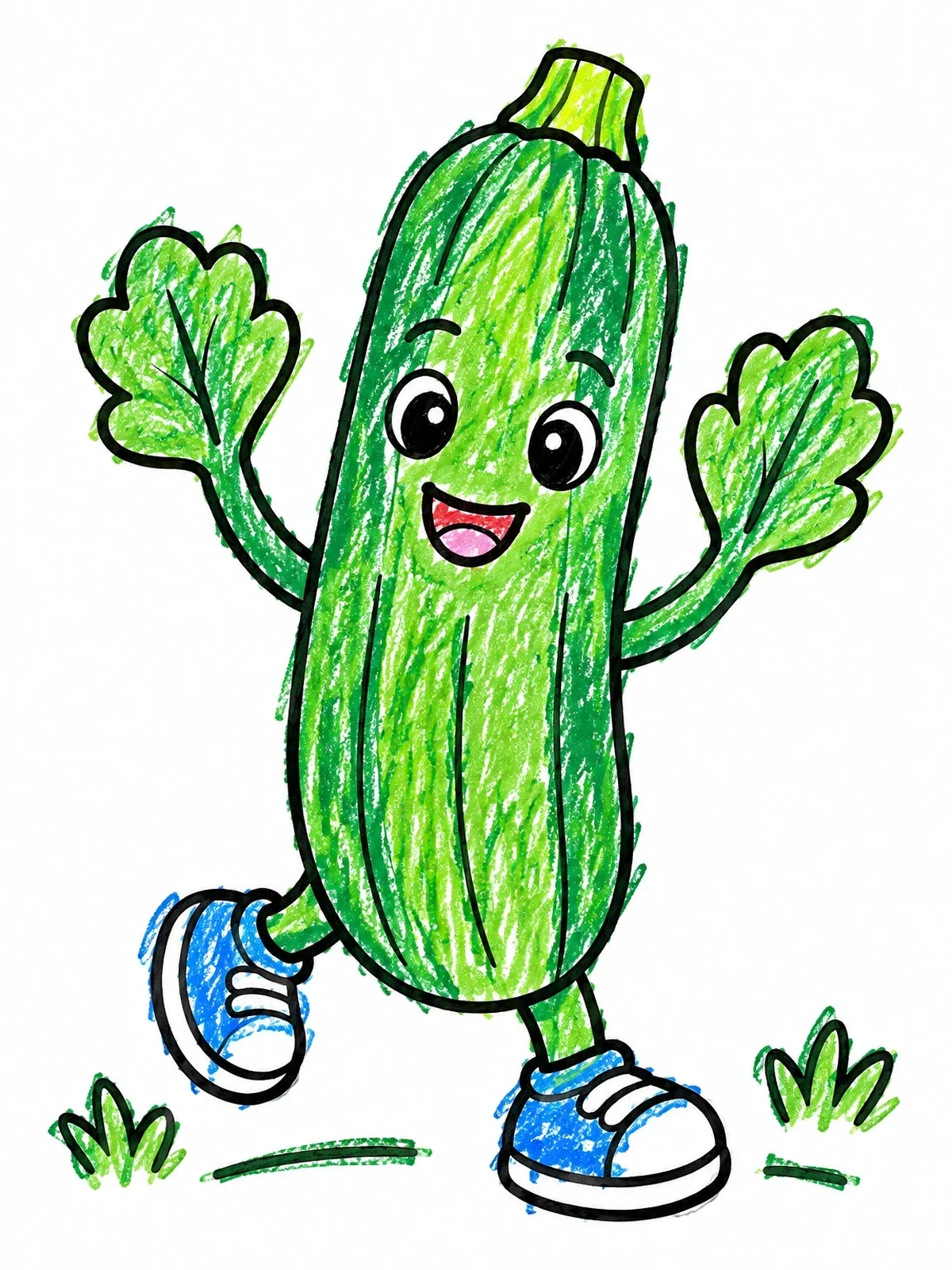 Colored example of the Happy Walking Zucchini Character coloring page