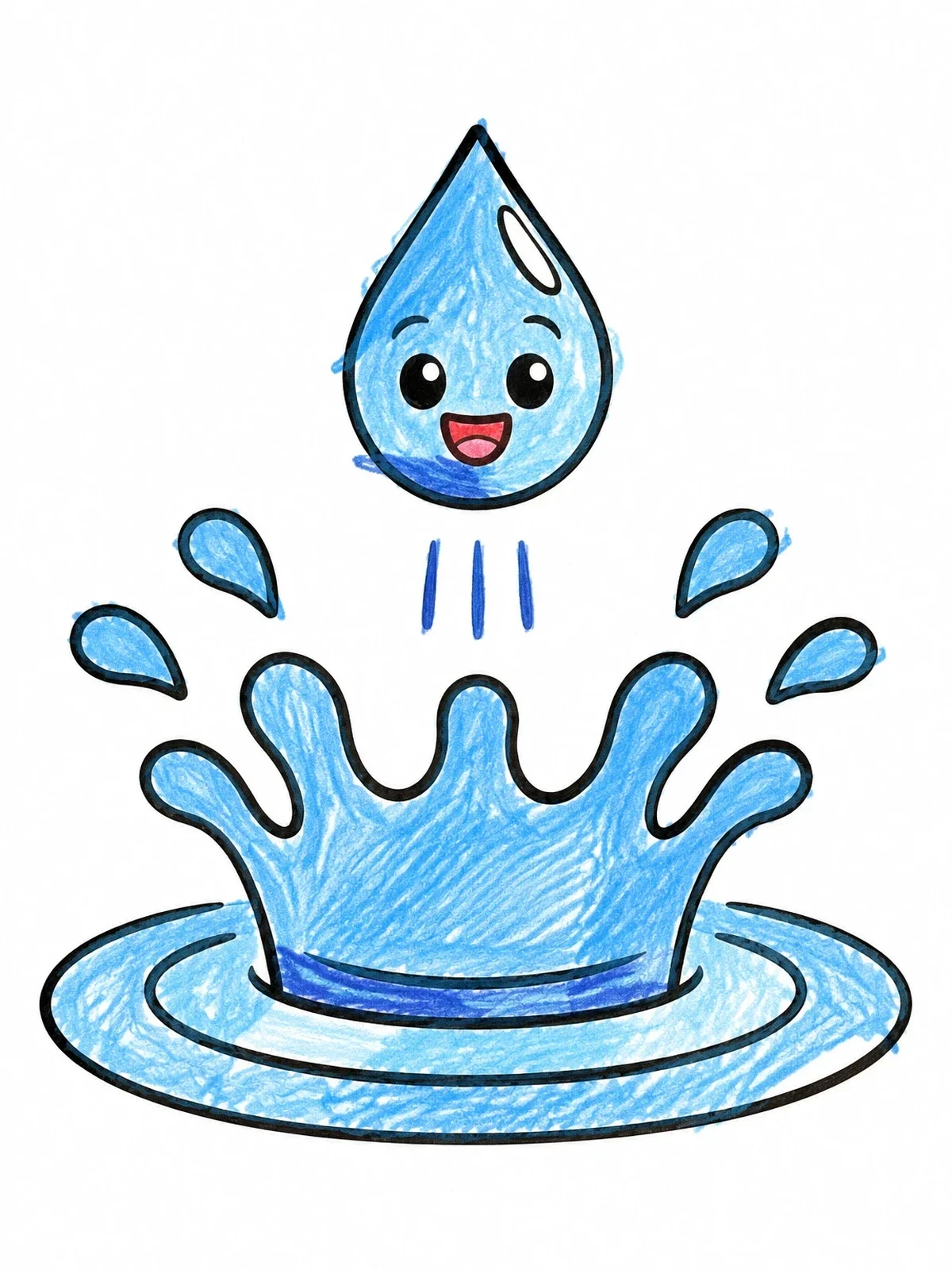 Colored example of the Happy Water Droplet And Splash coloring page