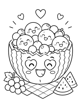 Free printable Happy Watermelon Fruit Salad Bowl coloring page