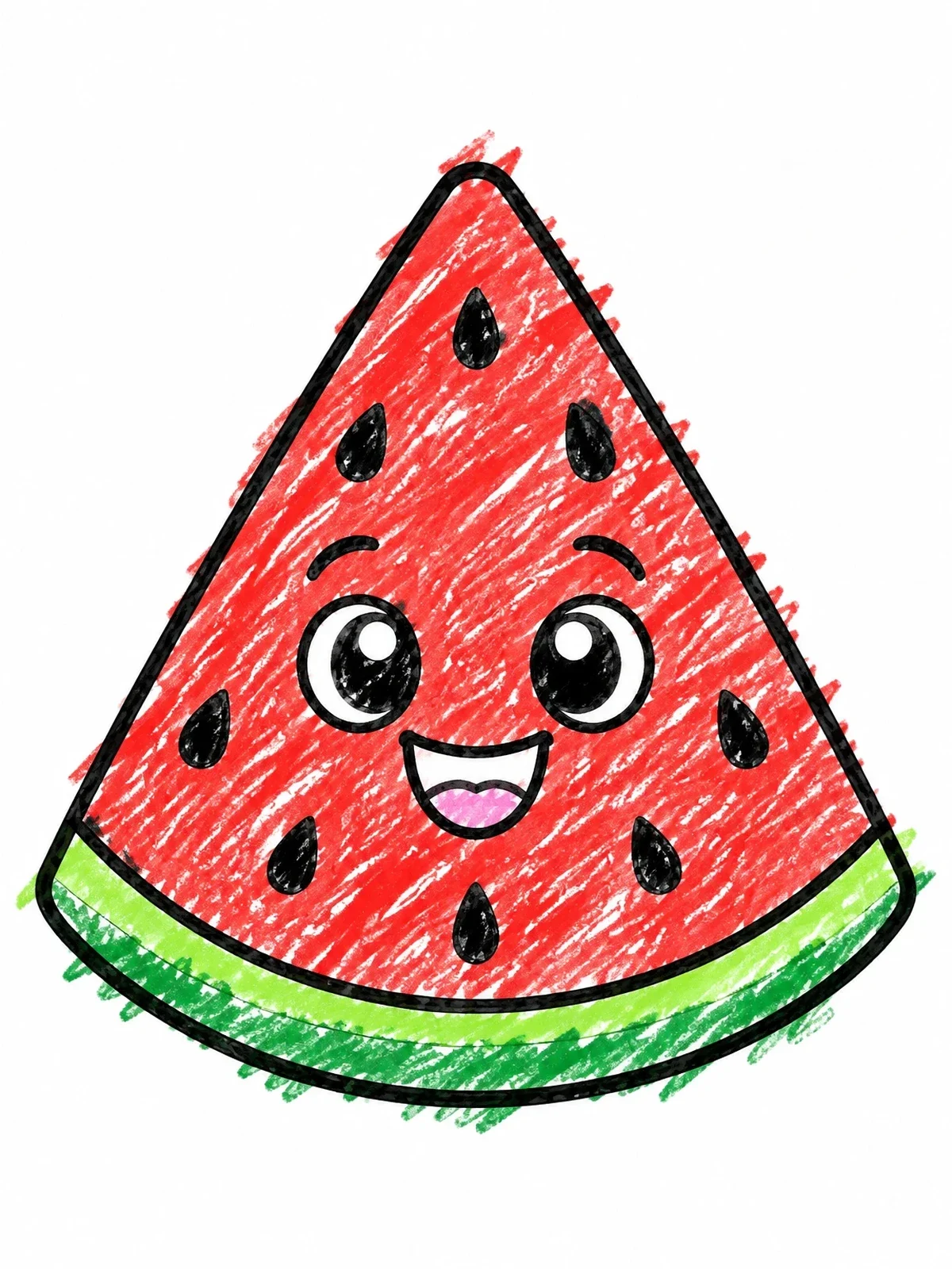 Colored example of the Happy Watermelon Slice coloring page