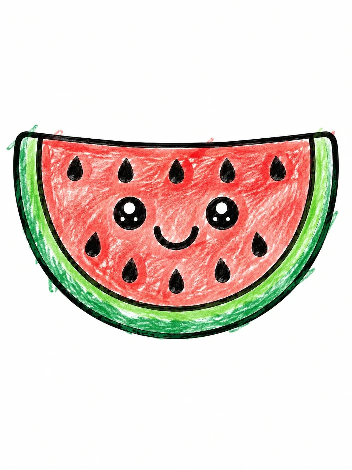 Colored example of the Happy Watermelon Slice With Cute Face coloring page