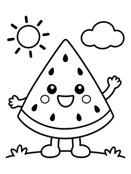 Free printable Happy Watermelon Slice With Sunshine coloring page