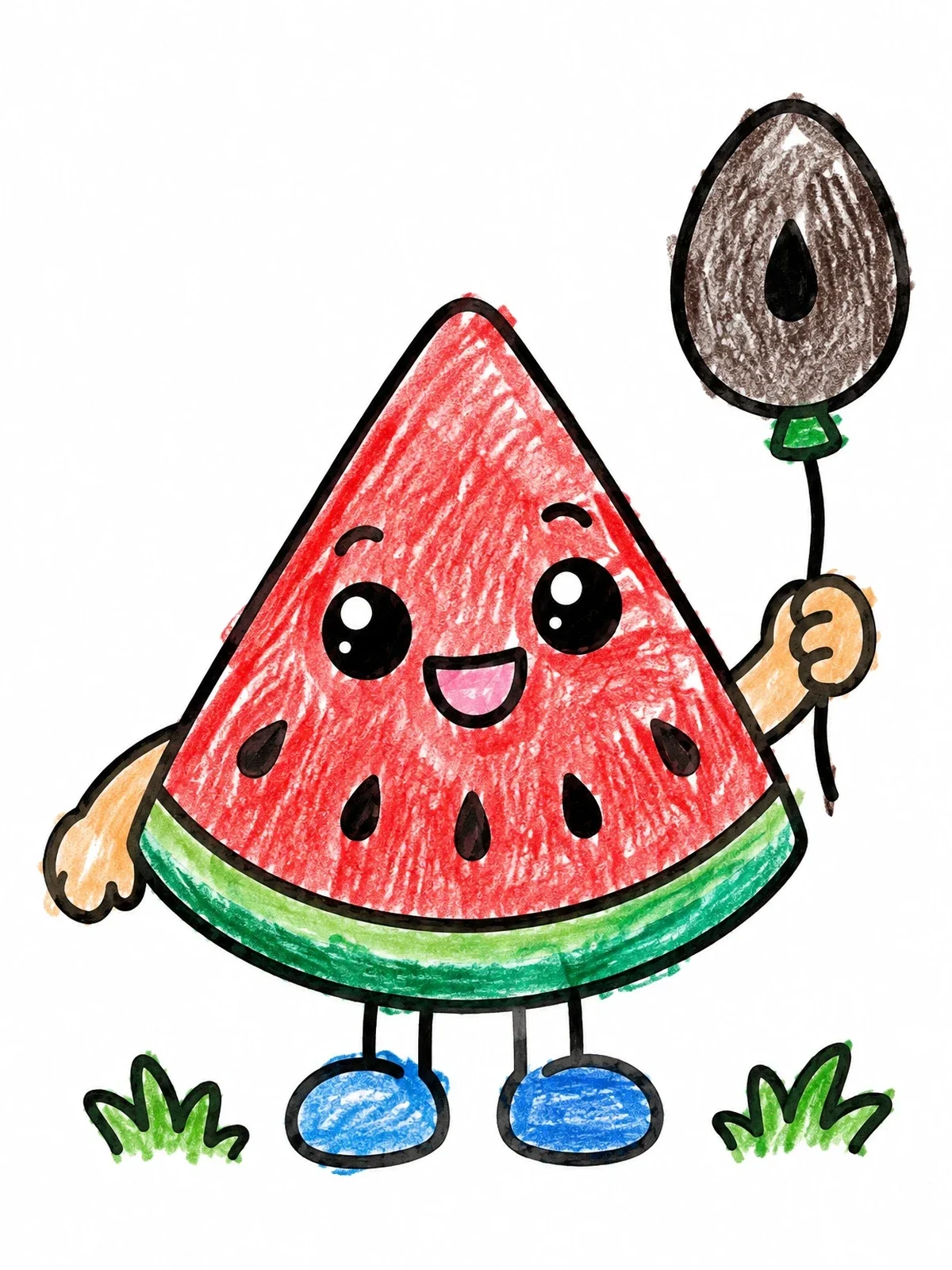 Colored example of the Happy Watermelon Wedge With Balloon coloring page