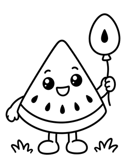 Free printable Happy Watermelon Wedge With Balloon coloring page