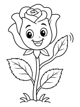Free printable Happy Waving Cartoon Rose coloring page