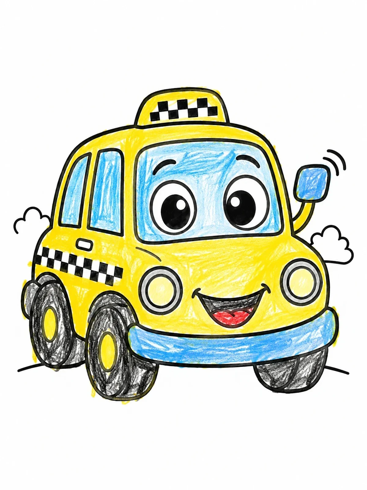 Colored example of the Happy Waving Cartoon Taxi coloring page