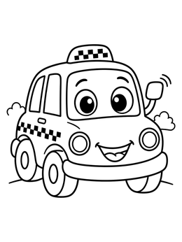 Free printable Happy Waving Cartoon Taxi coloring page
