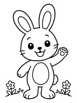 Free printable Happy Waving Easter Bunny coloring page