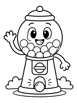 Free printable Happy Waving Gumball Machine coloring page
