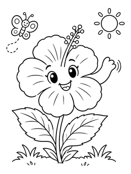 Free printable Happy Waving Hibiscus Flower coloring page