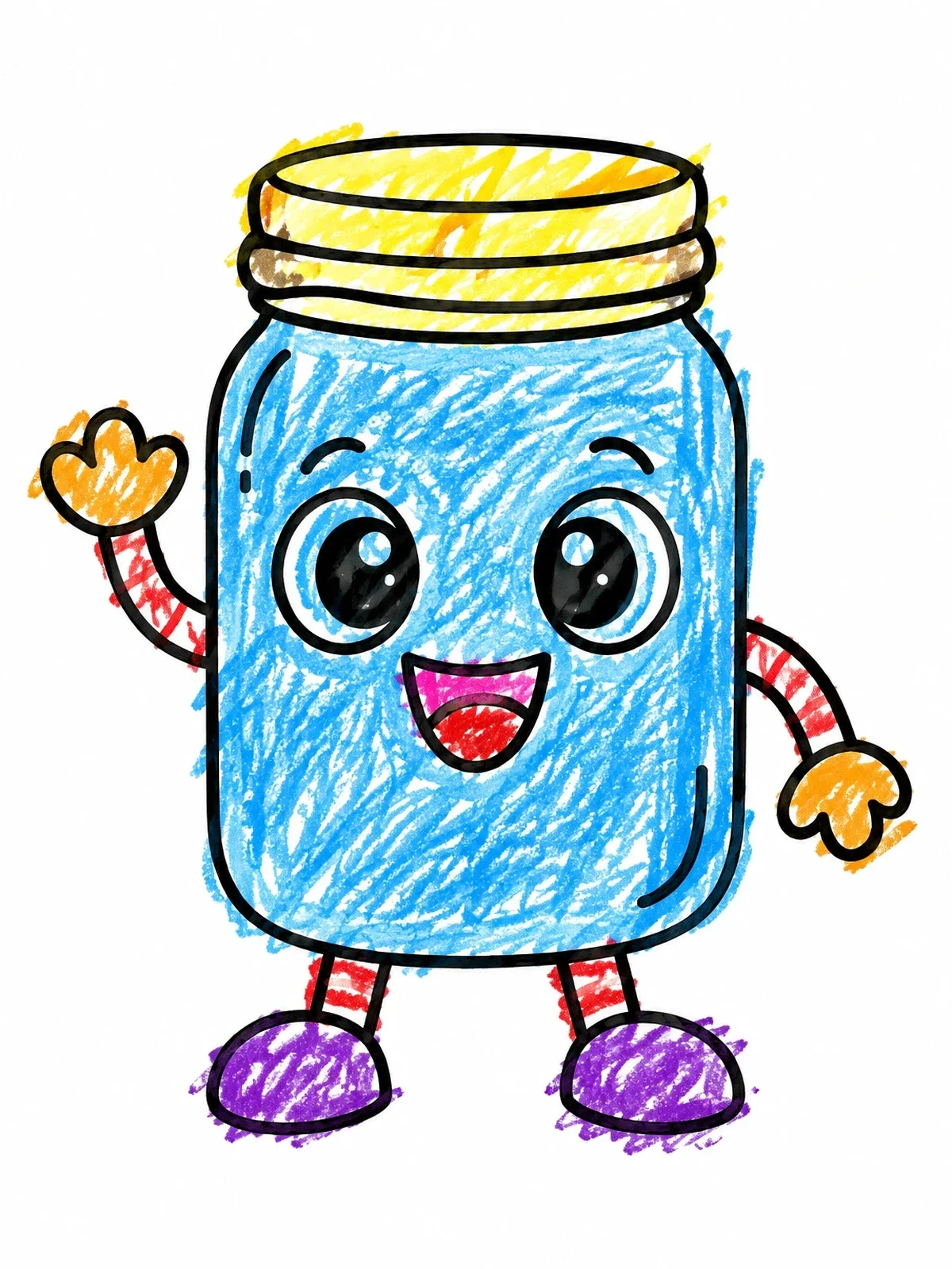 Colored example of the Happy Waving Mason Jar Character coloring page