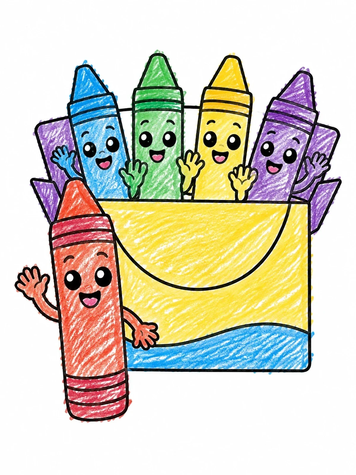 Colored example of the Happy Wax Crayons Waving Hello coloring page