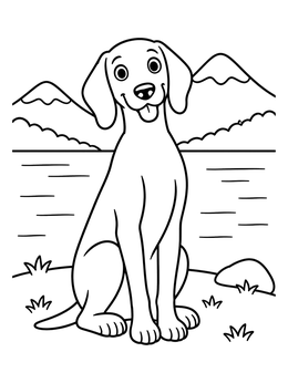 Free printable Happy Weimaraner By The Mountain Lake coloring page