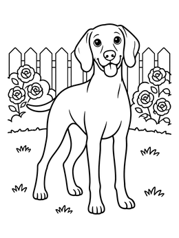 Free printable Happy Weimaraner In The Garden coloring page