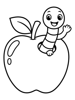 A friendly earthworm waving from an apple in this worm coloring page.