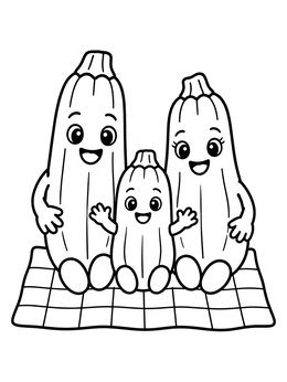Free printable Happy Zucchini Family On Picnic Blanket coloring page