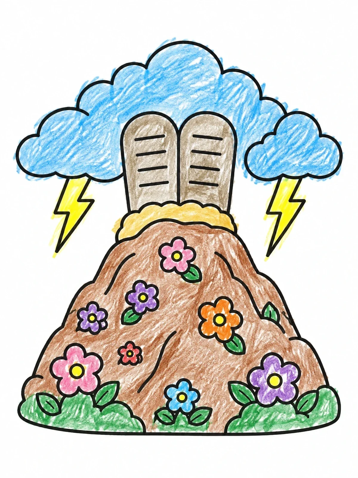 Colored example of the Blooming Mount Sinai With Stone Tablets coloring page