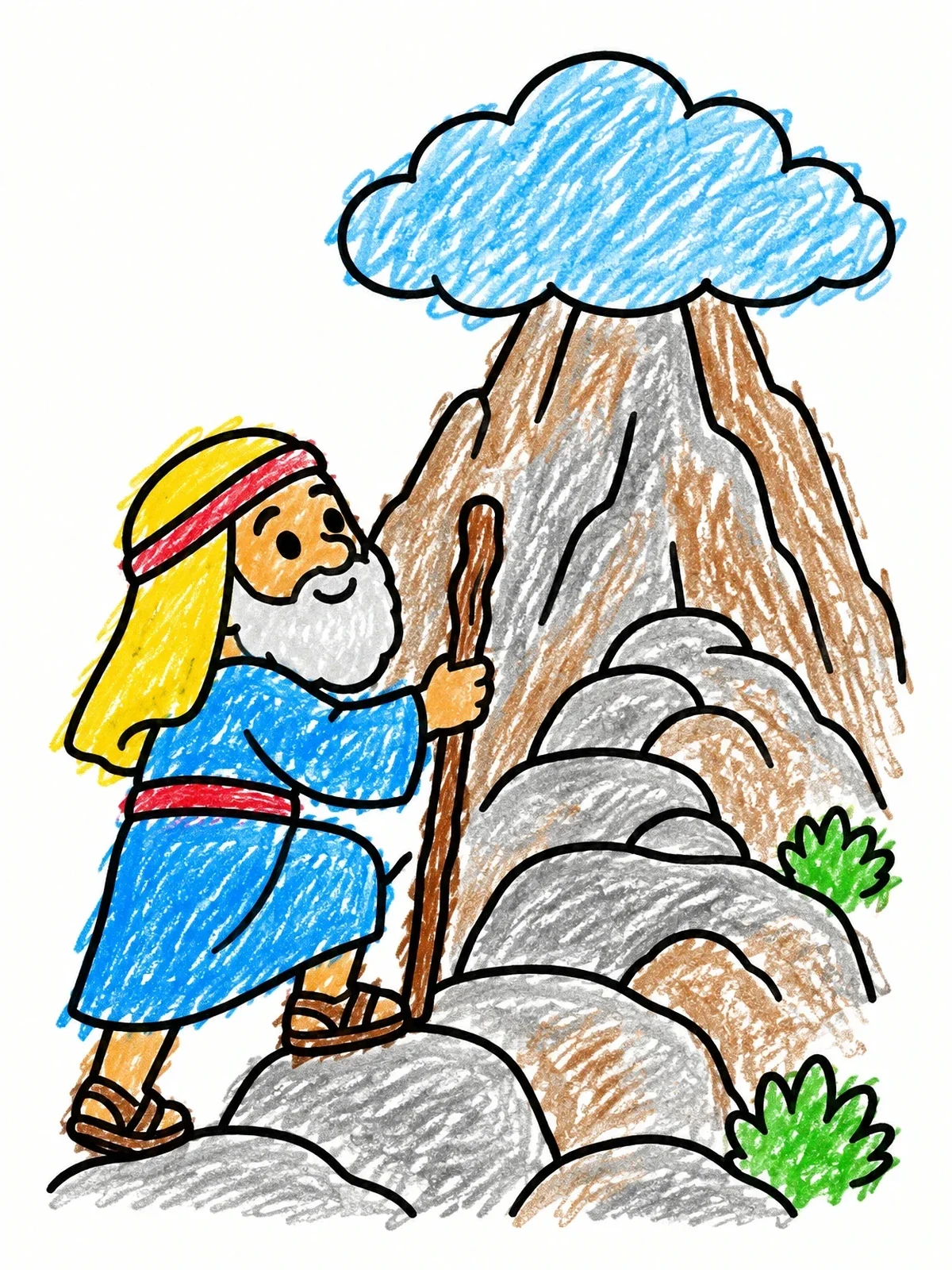 Colored example of the Moses Ascending Mount Sinai coloring page