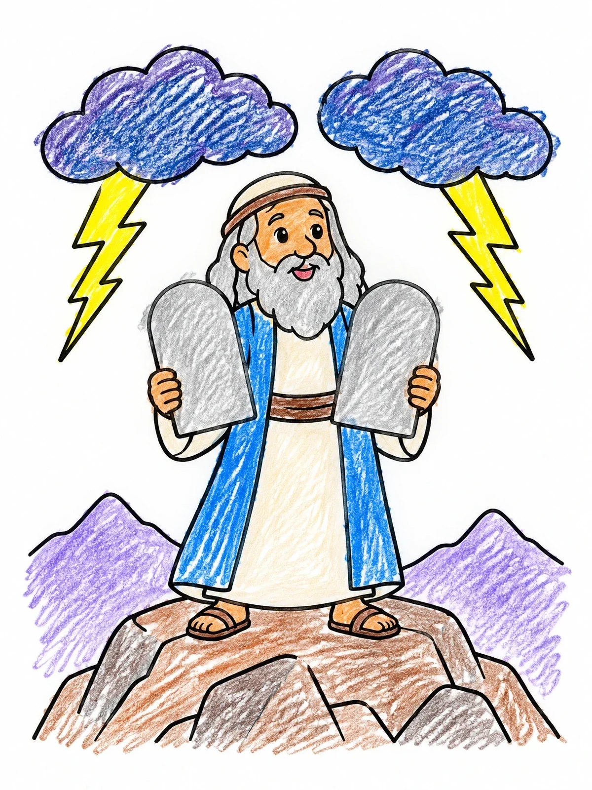 Colored example of the Moses On Mount Sinai With Tablets coloring page