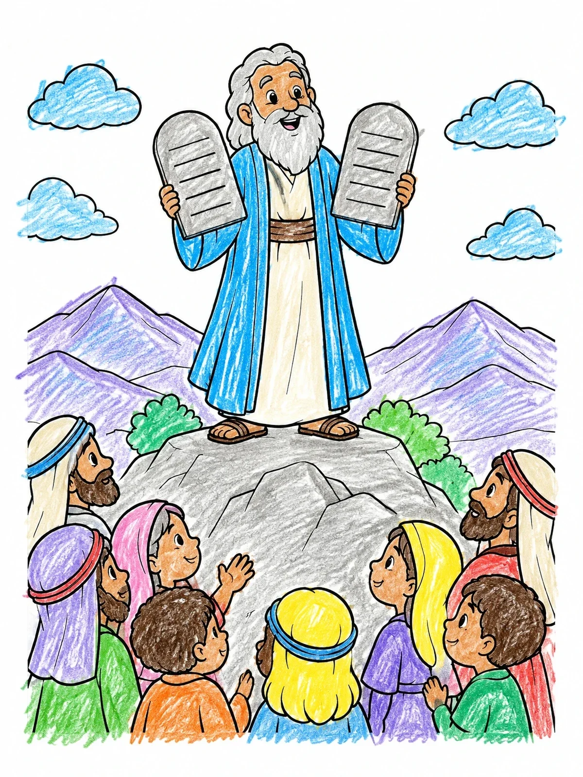 Colored example of the Moses On Mount Sinai With The Tablets coloring page