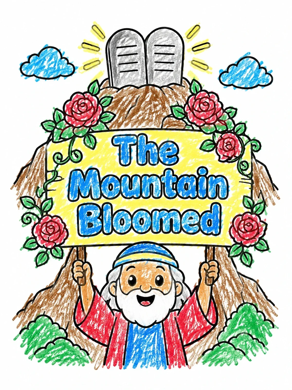 Colored example of the Moses And The Blooming Mountain coloring page