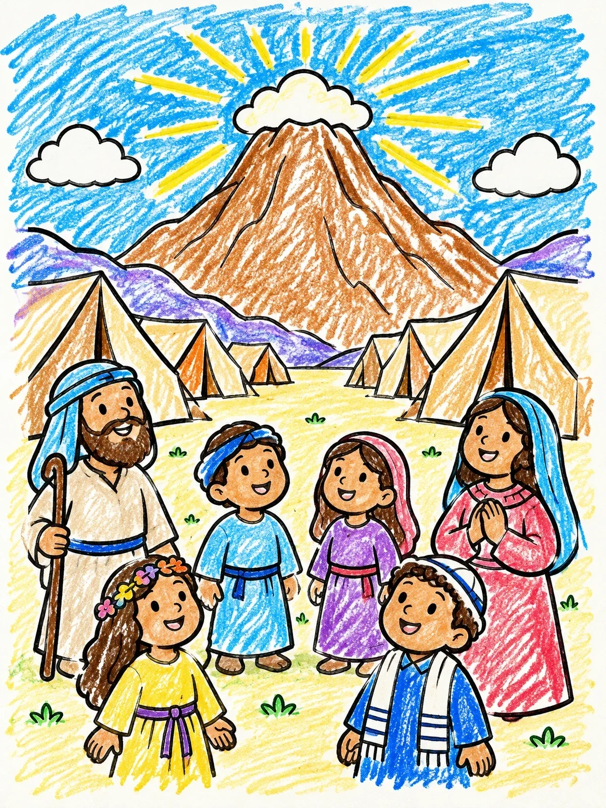 Colored example of the Family Camp At Mount Sinai coloring page