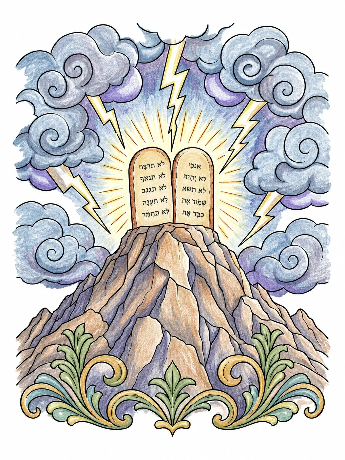 Colored example of the Ten Commandments On Mount Sinai Peak coloring page