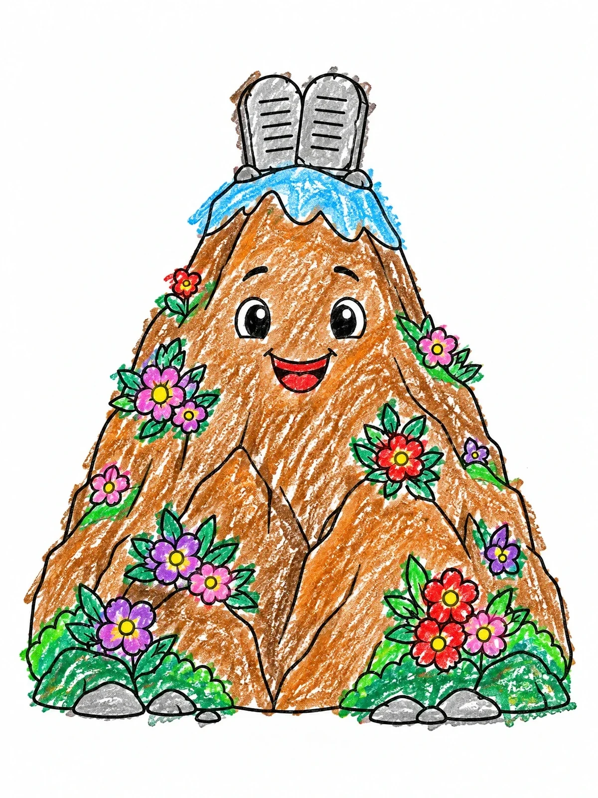 Colored example of the Smiling Mount Sinai With Blooming Flowers coloring page