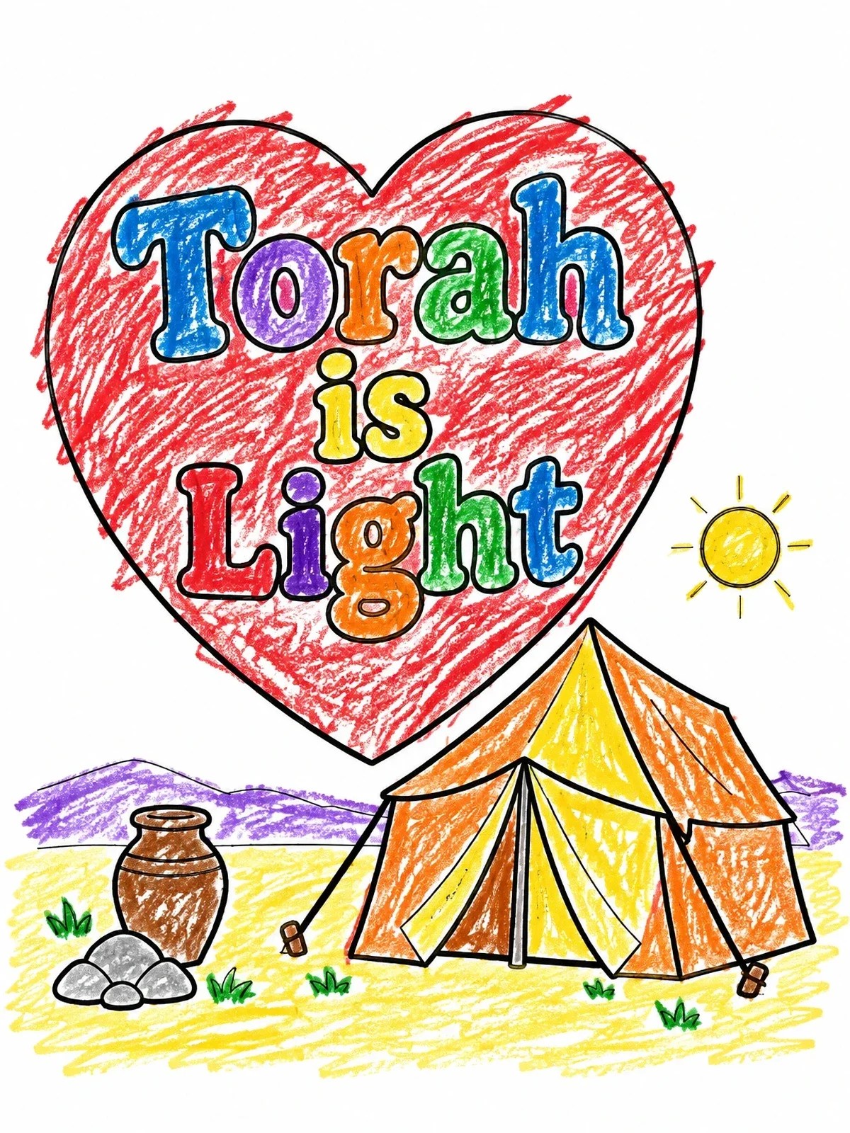 Colored example of the Torah Is Light Desert Tent coloring page