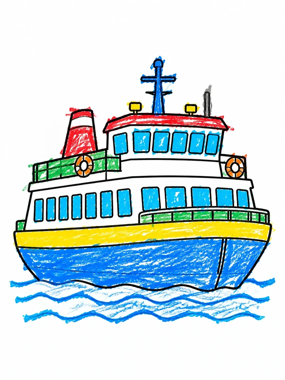 Colored example of the Harbor Ferry On The Water coloring page