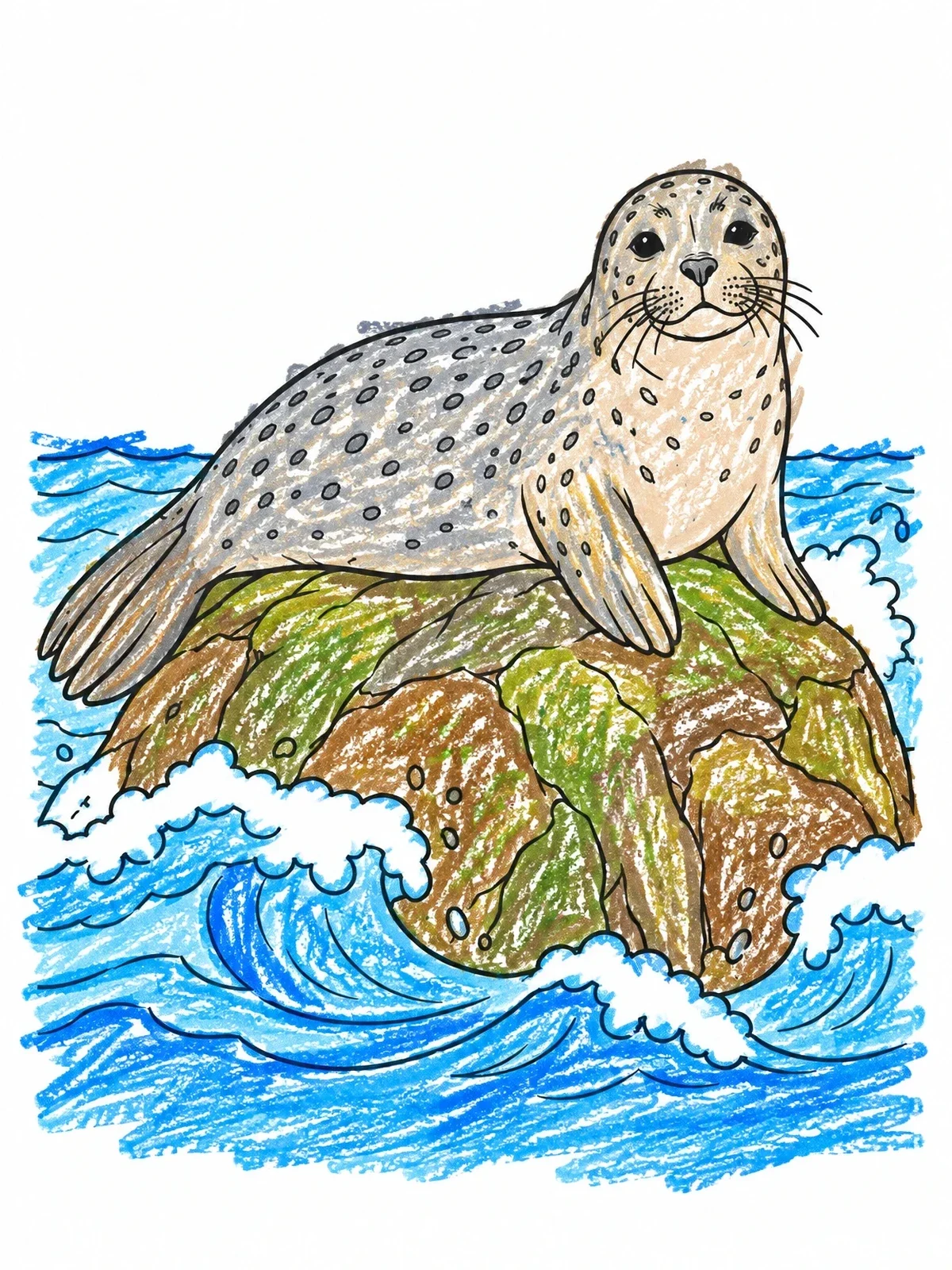 Colored example of the Harbor Seal On Ocean Rock coloring page