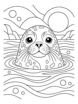 A harbor seal pup peeking above water on a san francisco coloring page.