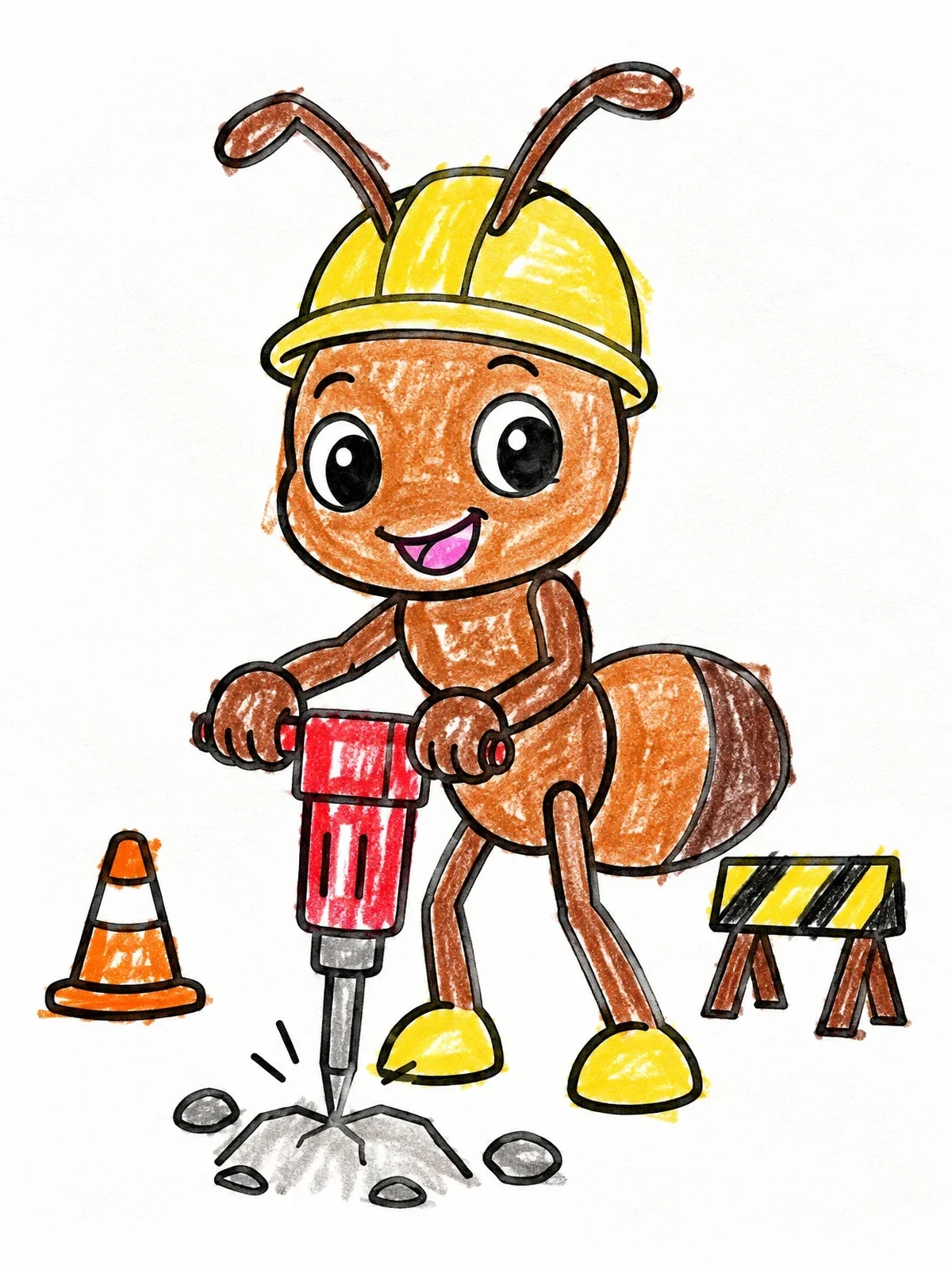 Colored example of the Hardhat Ant With Jackhammer coloring page
