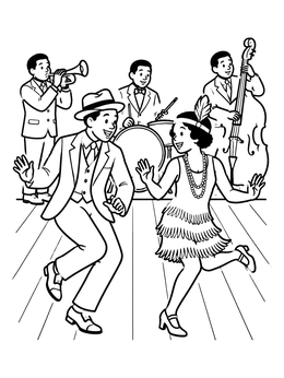 Free printable Charleston Dancers And Jazz Band coloring page