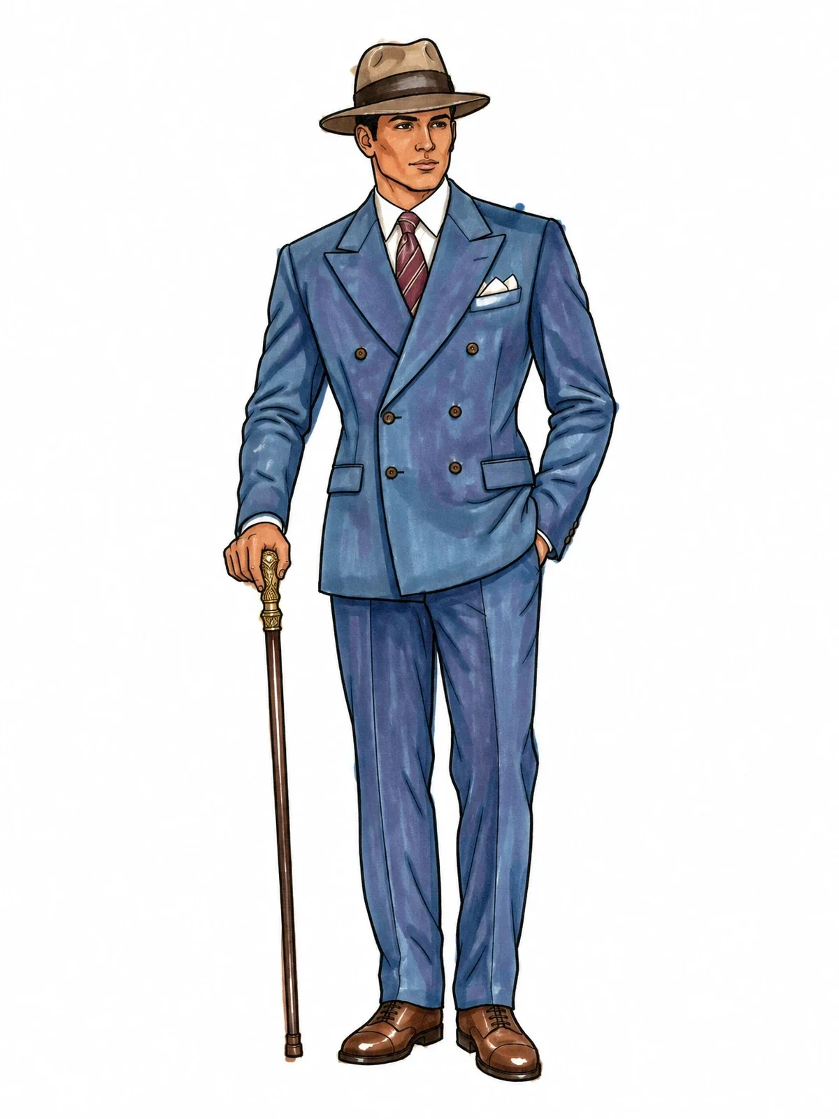 Colored example of the Gentleman In Classic Vintage Suit coloring page