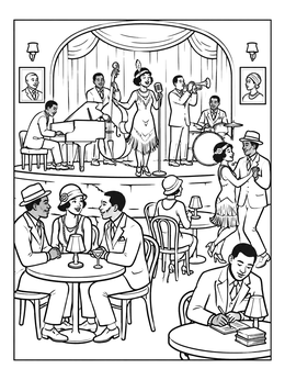 Free printable Harlem Renaissance Jazz Club Scene coloring page