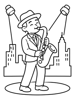 Free printable Jazz Saxophonist Under The Spotlights coloring page